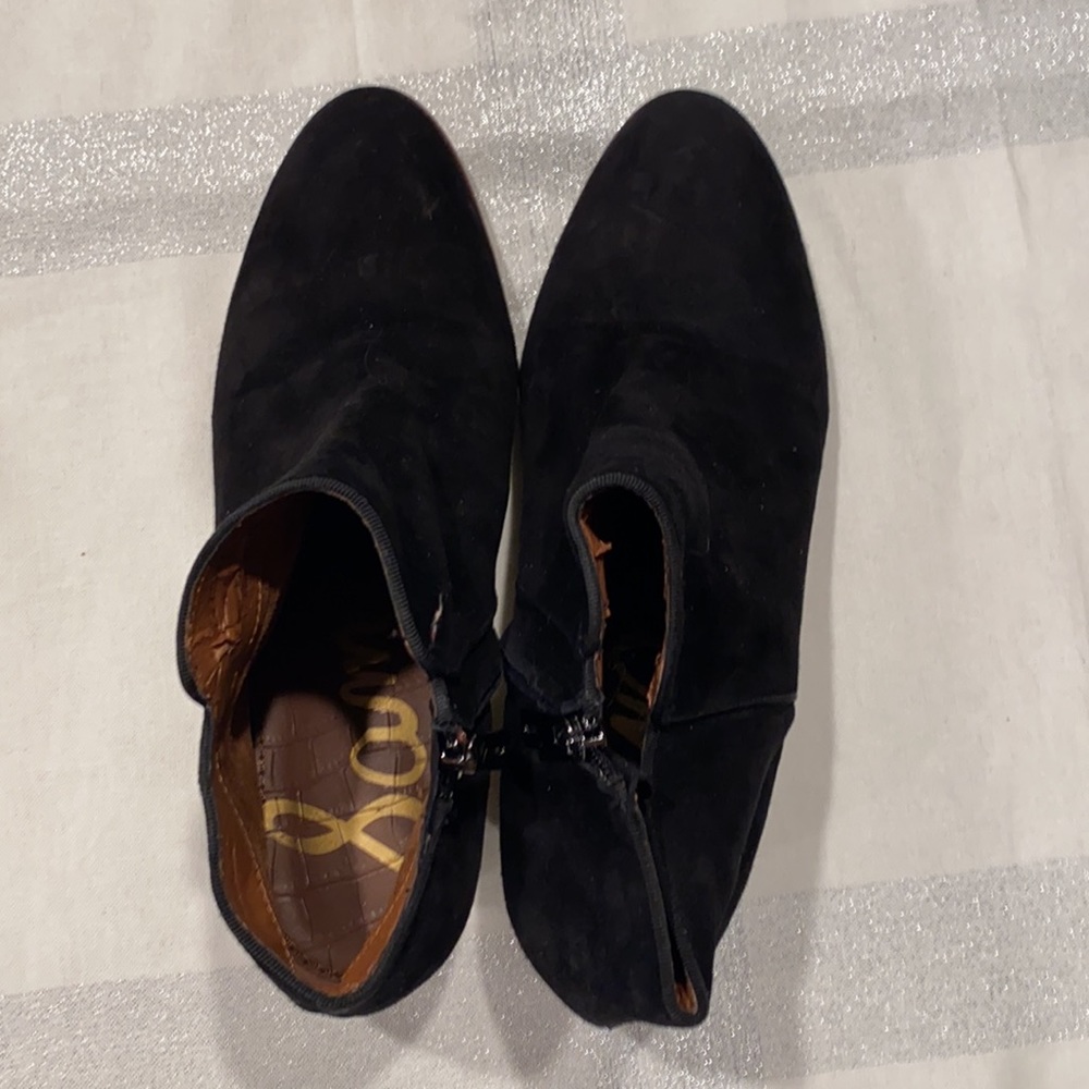 Sam Edelman Black Suede Ankle Side Zip Booties - Picture 5 of 9